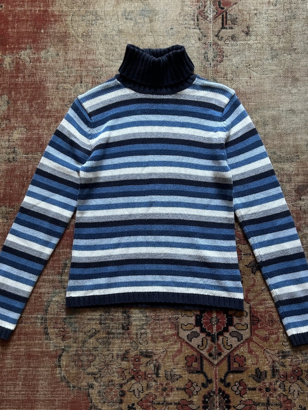 Vintage Y2K Cotton Mix Blue Stripe Turtleneck Sweater